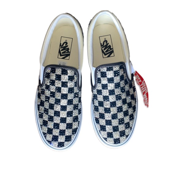 Crystal & Jet Black Checkerboard Slip On Vans All Sizes New With Box - Picture 6 of 7
